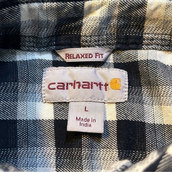Carhartt Relaxed Fit Two Pocket Flex Flannel Blue Plaid Size Large - Picture 10 of 12